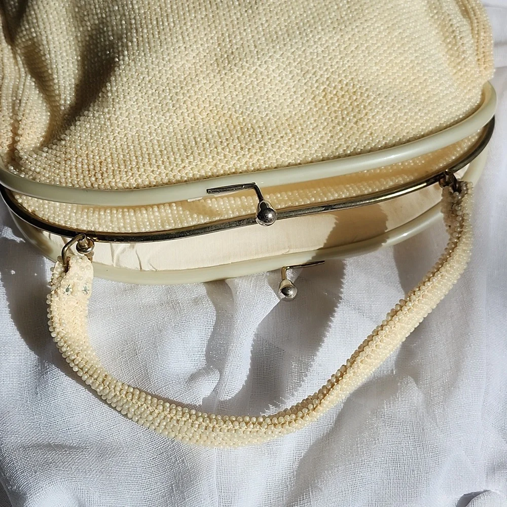 Vintage 1950's Unbranded Off-White Medium-Size Beaded Bag, $40
